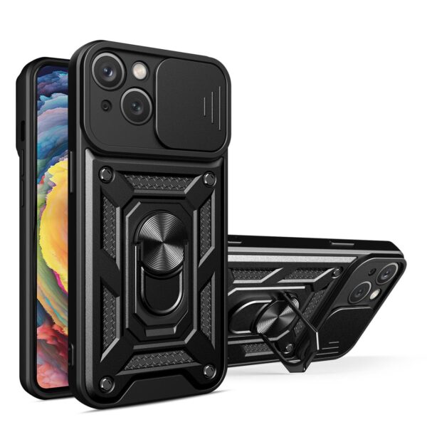 Hybrid Armor Camshield kotelo iPhone 14 Plus panssaroitu kotelo kameran suojus musta